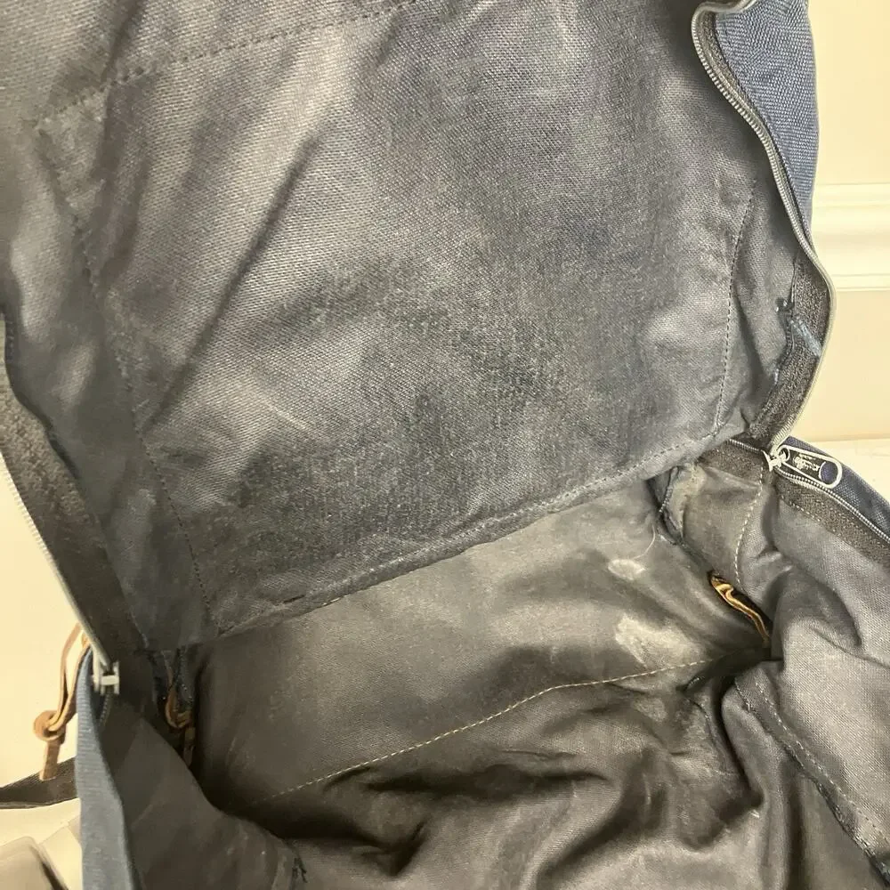 Vintage Eastpak Backpack Cowhide Leather Bottom Padded Straps Blue School Bag